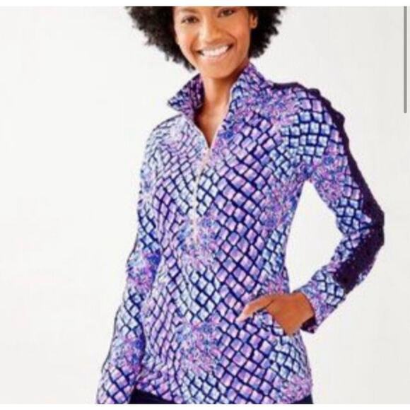 Lilly Pulitzer Skipper Popover 1/2 Zip Shirt Royal Purple Pop Up Toe In Size XXS - Picture 1 of 9